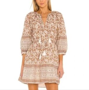 Cleobella Rosy Mini Dress Floral Print Tassel V Neck Tamil Block Print‎ Dress Md